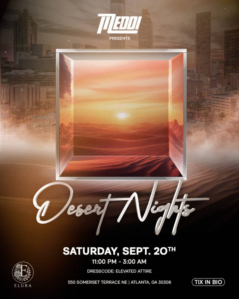 Flyer for Desert Nights event in Atlanta featuring Arab, Latin, and Afro house music on September 20, 2025 at Illuminarium.
